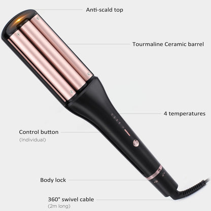 Janelove portable pink hair waver showing three hundred sixty degree swivel cord