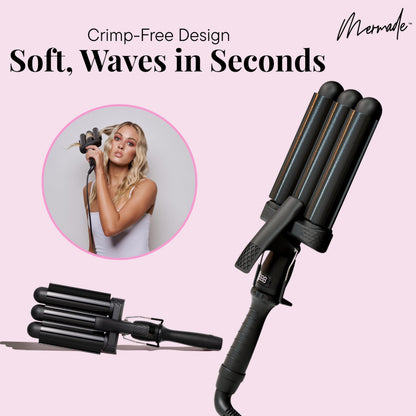 Mermade Hair triple barrel curling iron side profile highlighting the digital temperature display