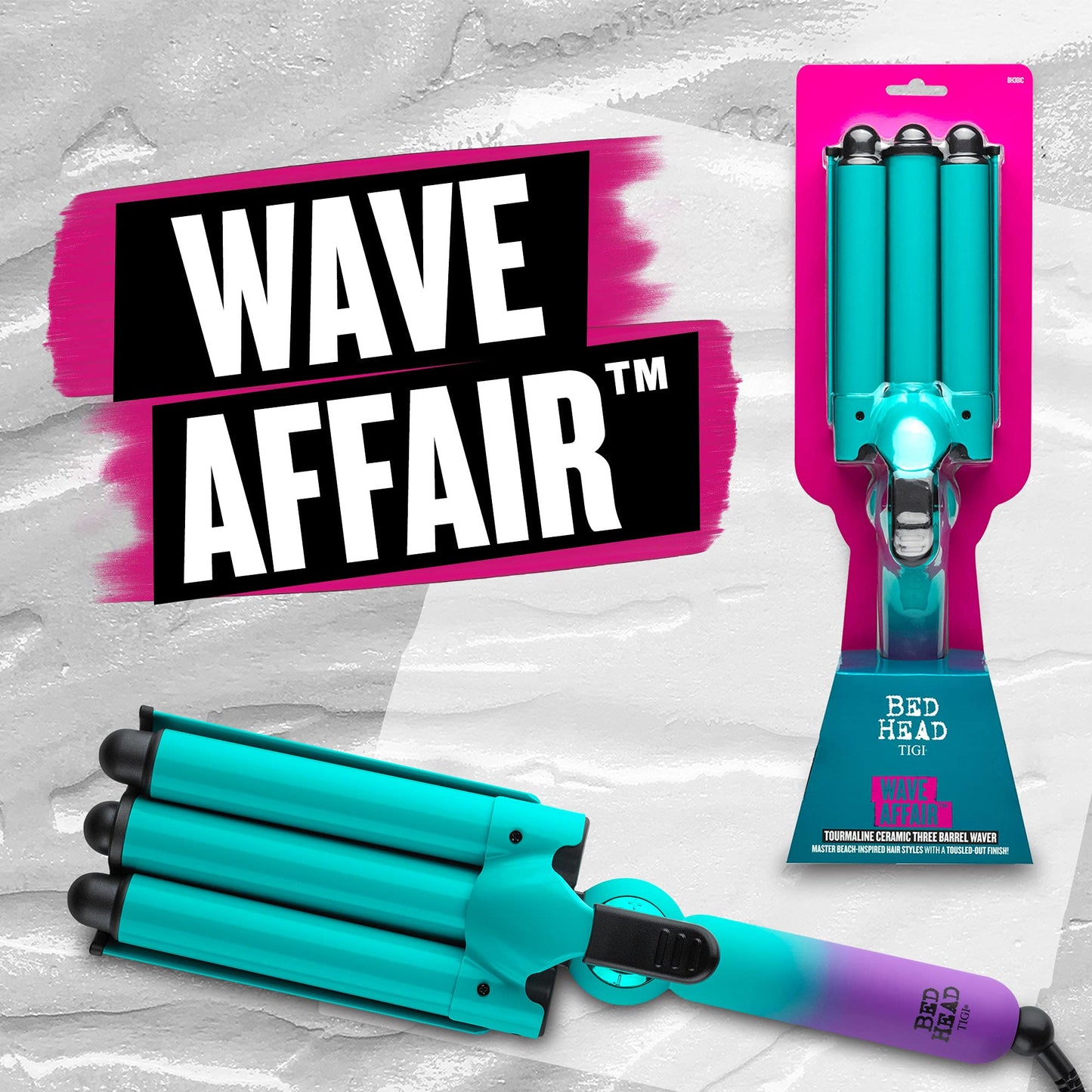Packaging box of the authentic imported Bed Head Wave Affair Jumbo Three Barrel Hair Waver.