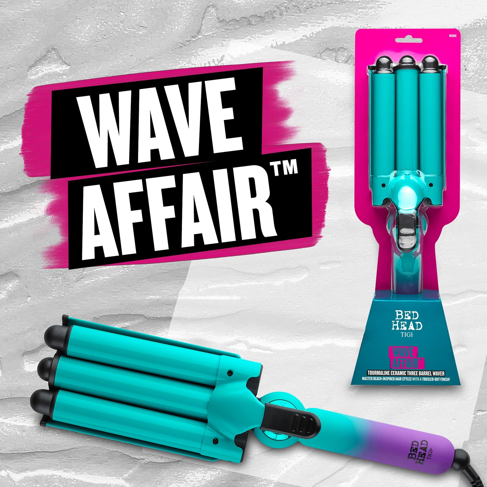 Packaging box of the authentic imported Bed Head Wave Affair Jumbo Three Barrel Hair Waver.