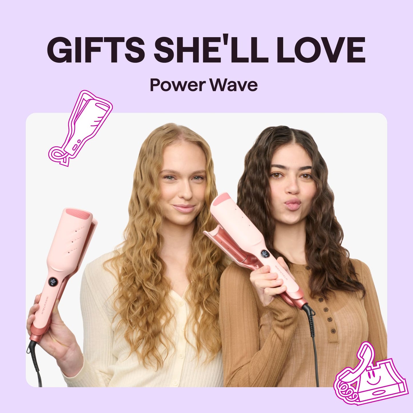 Wavytalk curling iron waver showing the 35mm deep V-shaped ceramic plates