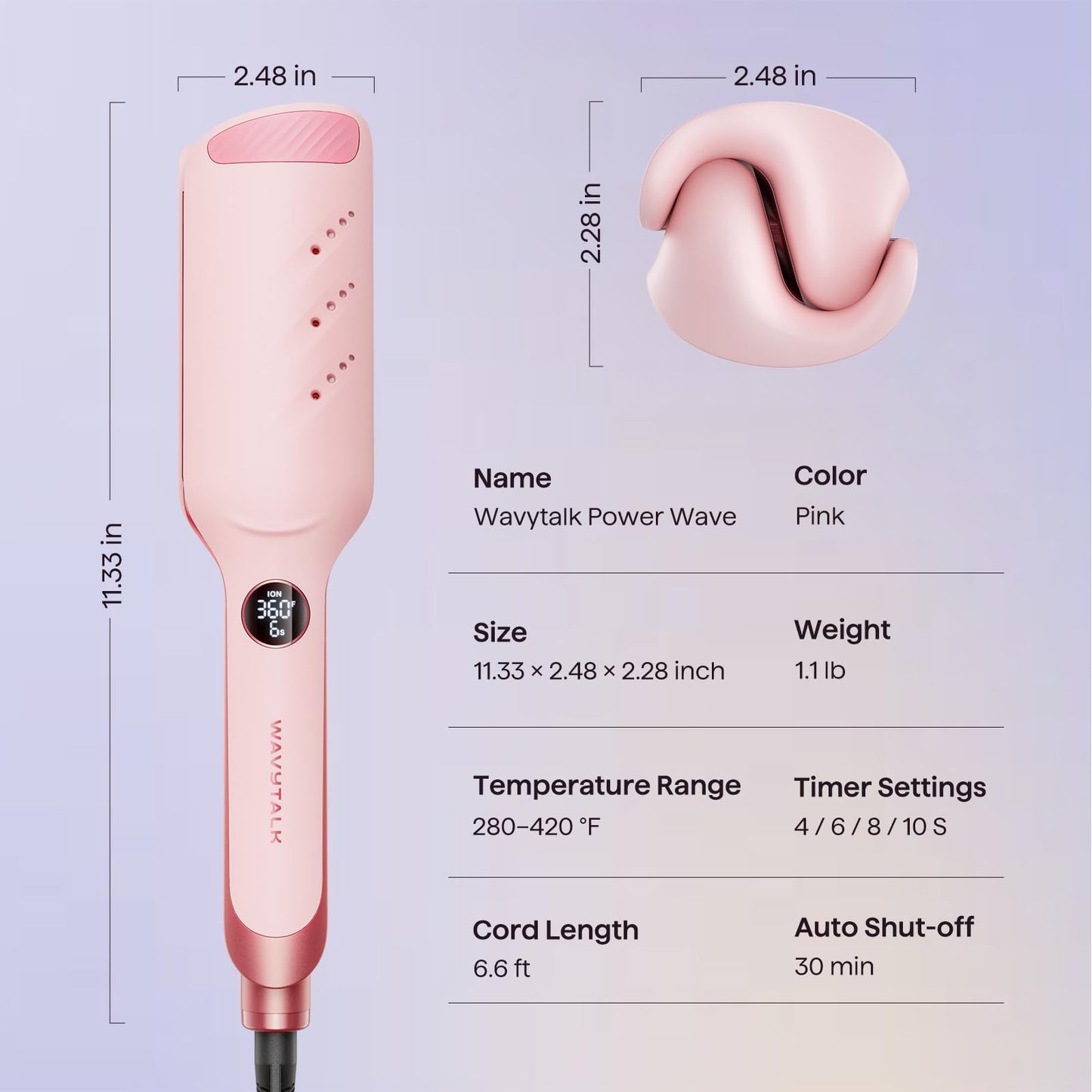 Wavytalk professional hair crimping iron showing ergonomic handle and swivel cord