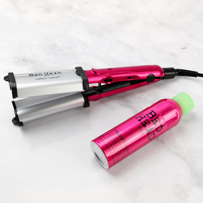 Bed Head Making Waves styling tool showing the convenient travel barrel locking switch