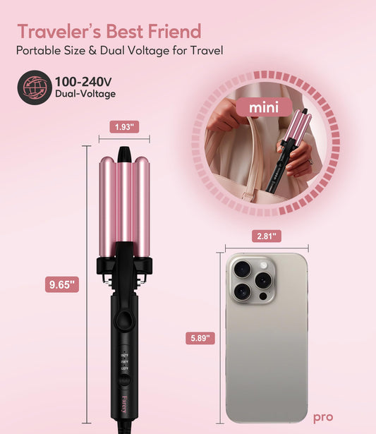 Farery portable beach wave curling iron compact travel size styling tool.