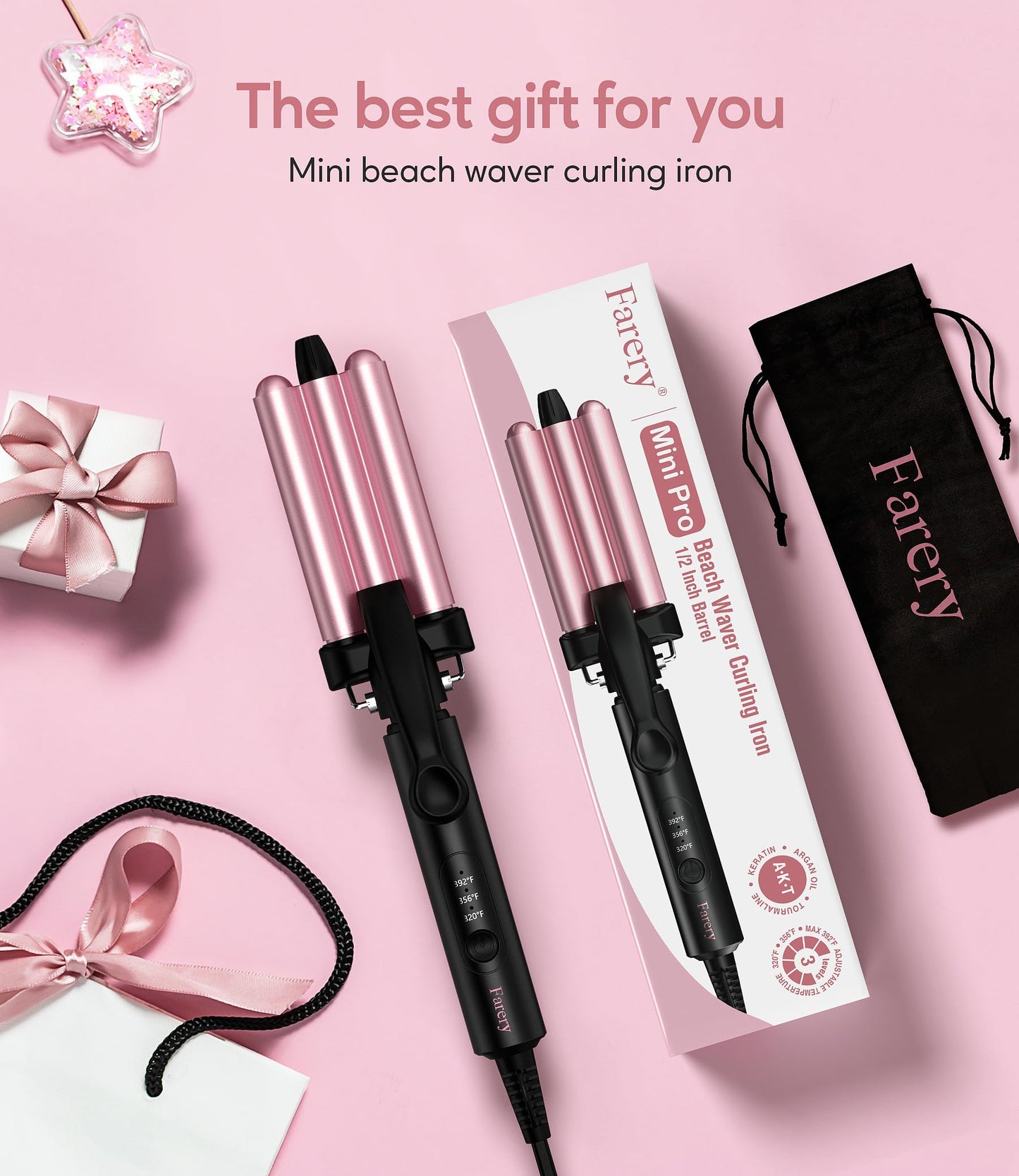 Farery mini hair crimper showing the keratin and argan oil infused plates.