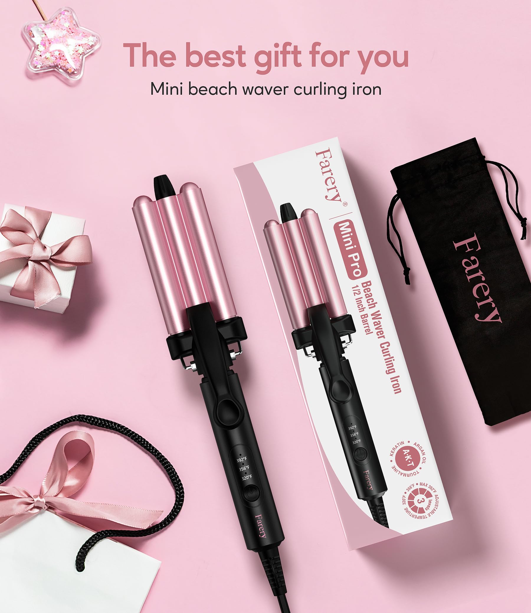 Farery mini hair crimper showing the keratin and argan oil infused plates.