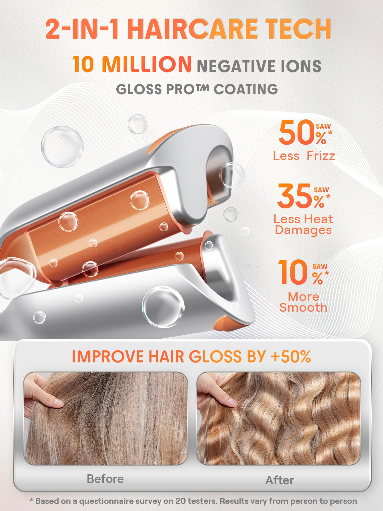 SHEGLAM Beach Babe wave iron being clamped onto a section of long hair for styling.