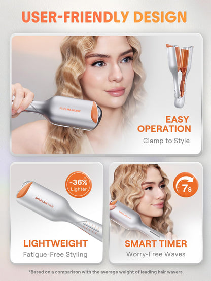 SHEGLAM ceramic double barrel curling iron showcasing the anti-scald protective outer shell design.