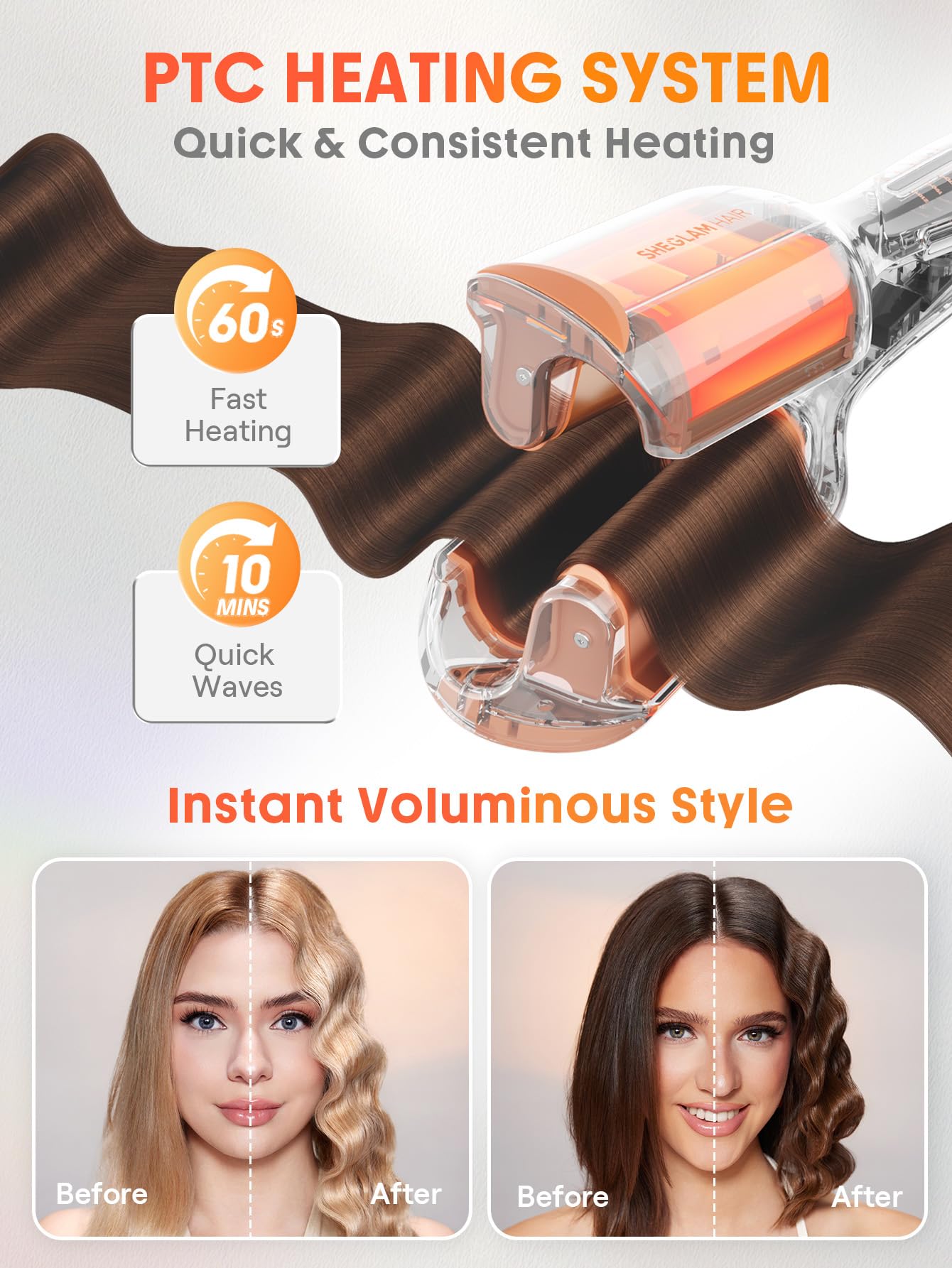 SHEGLAM rose gold hair waver packaging box with product specifications displayed.