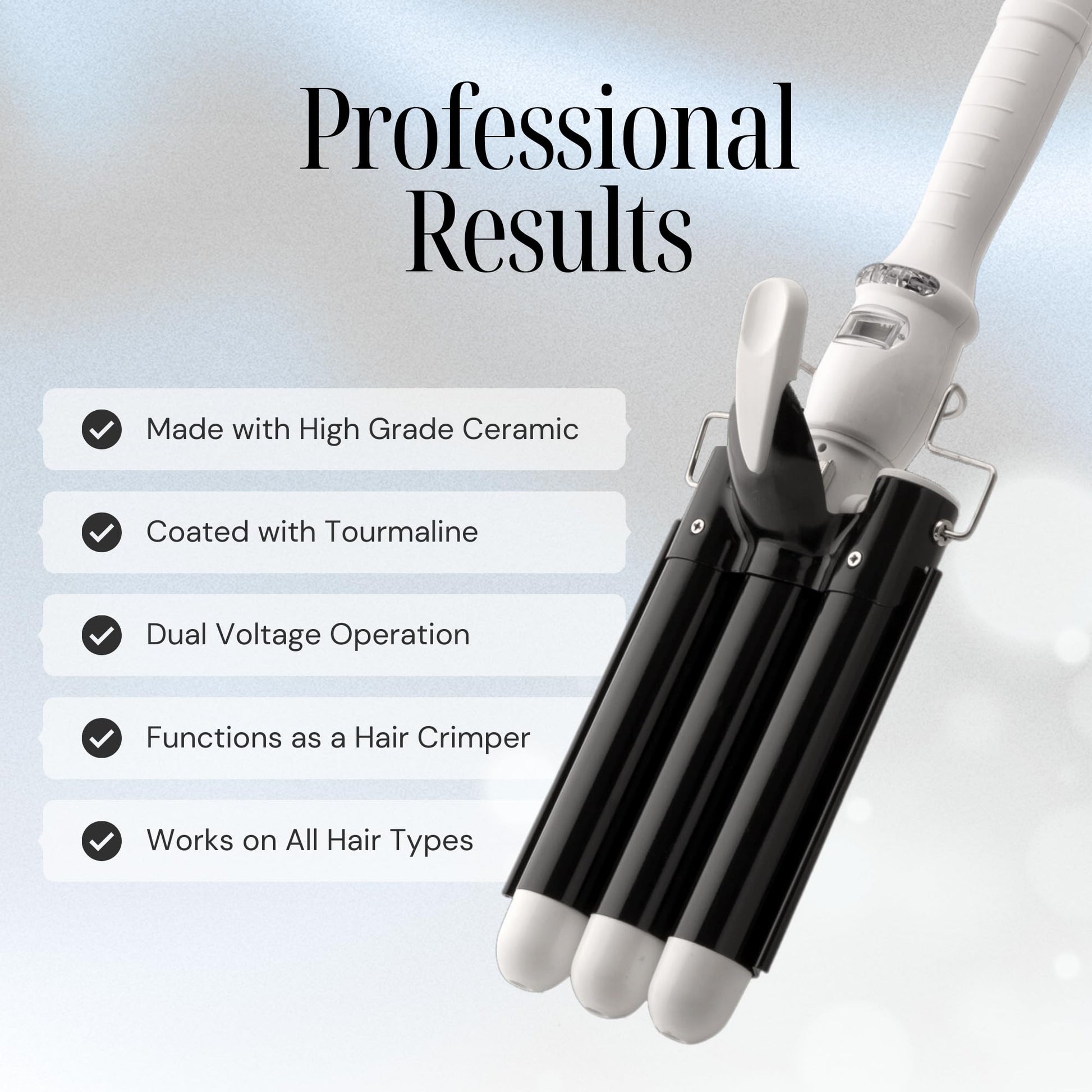 Alure one inch hair waver showcasing the insulated safety tips and non slip handle grip