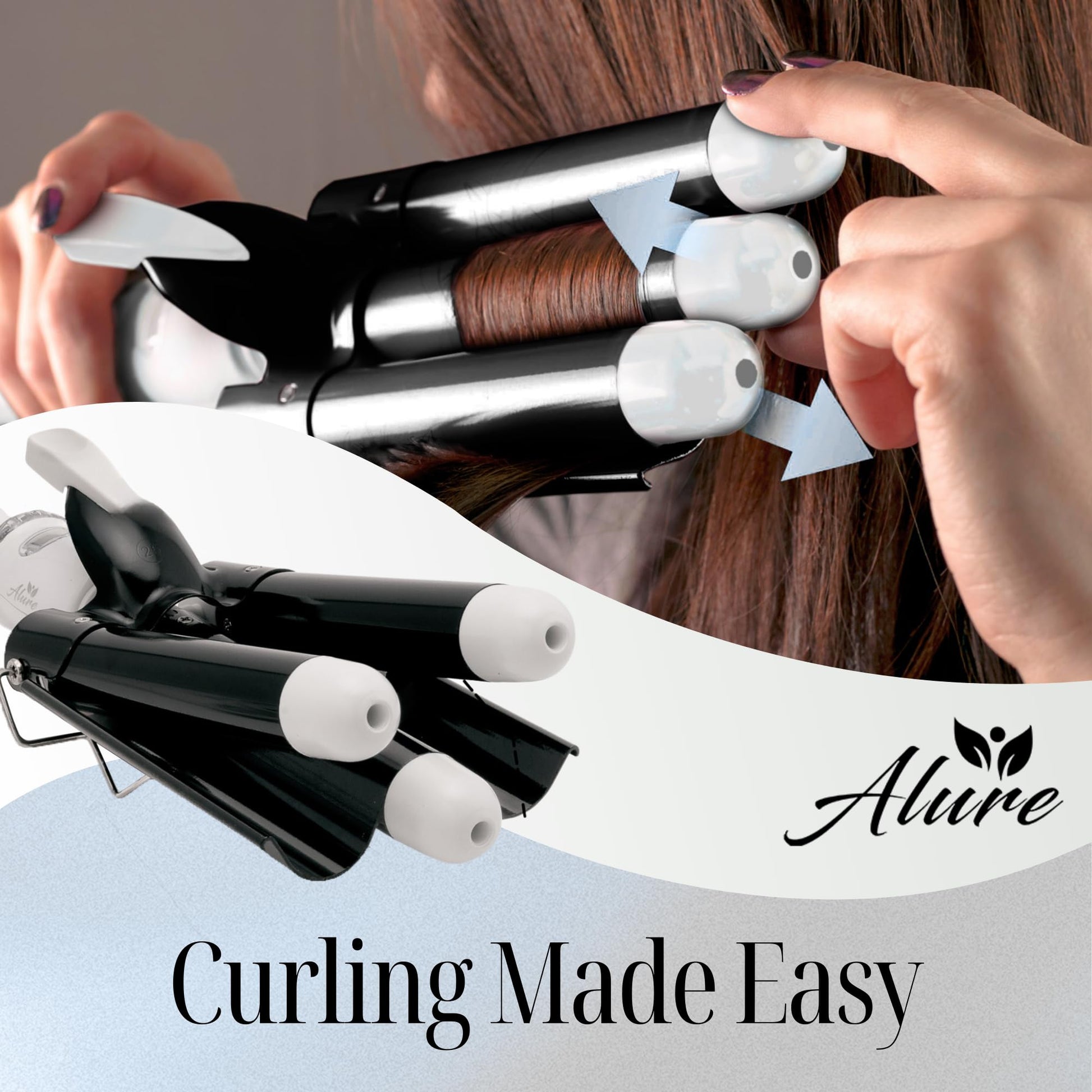 Alure dual voltage hair crimping tool laid flat demonstrating its travel friendly lightweight design
