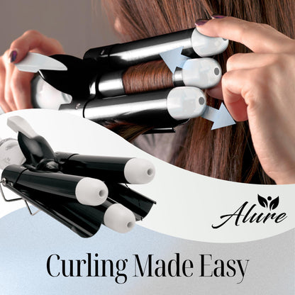 Alure dual voltage hair crimping tool laid flat demonstrating its travel friendly lightweight design