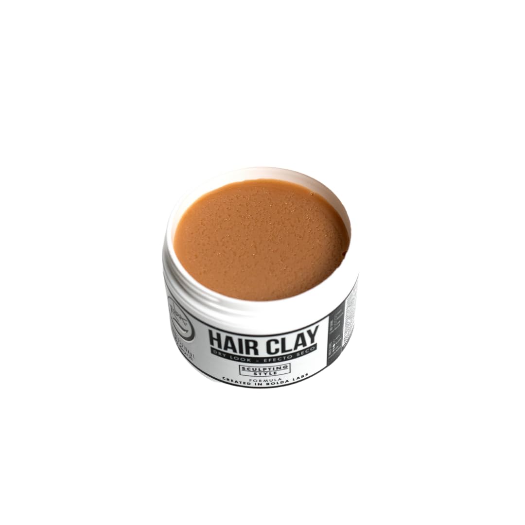 Rolda styling clay tub angled shot highlighting the premium packaging and product description