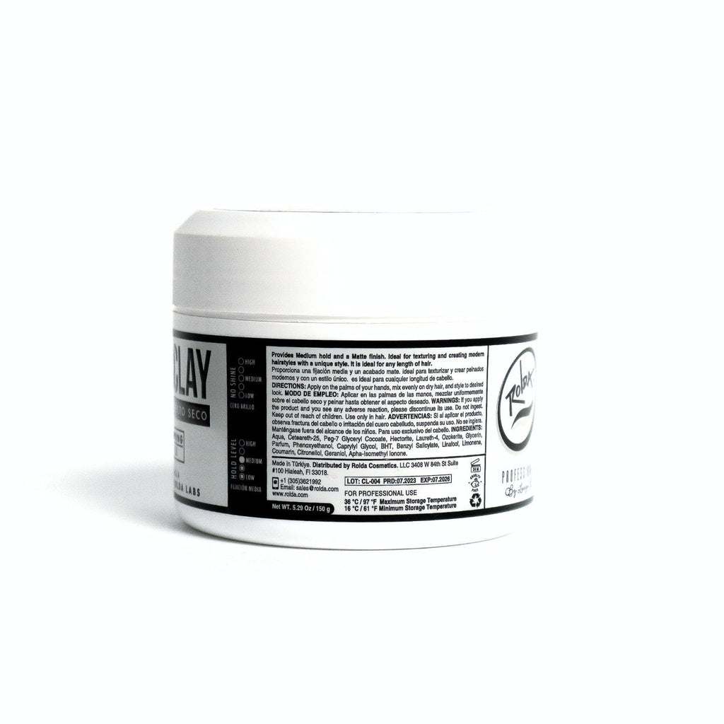 Close up view of the Rolda professional hair clay lid showcasing the official brand logo