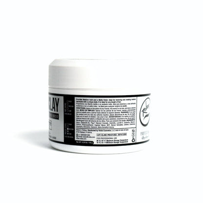 Close up view of the Rolda professional hair clay lid showcasing the official brand logo