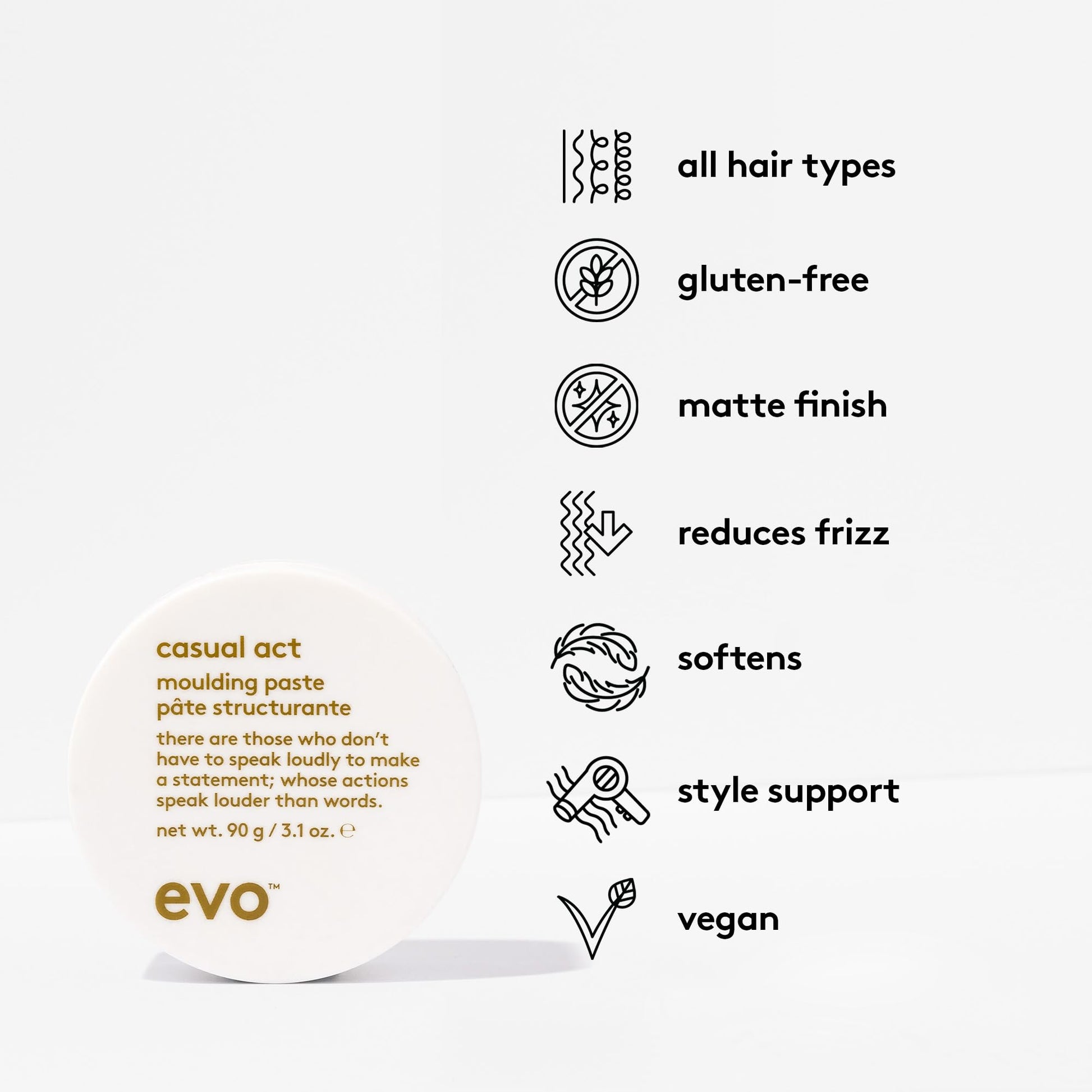 Back label of EVO Casual Act Moulding Whip showing ingredients list and usage directions