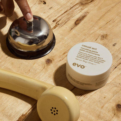 EVO Casual Act Moulding Paste jar open displaying the water soluble texturizing whip
