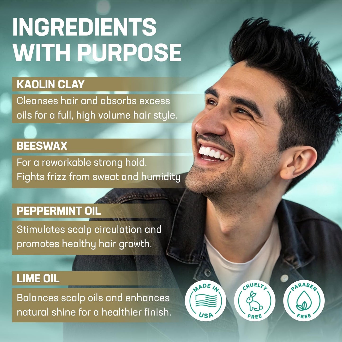 Uplift Provisions Company styling clay container being held to show the compact travel friendly size