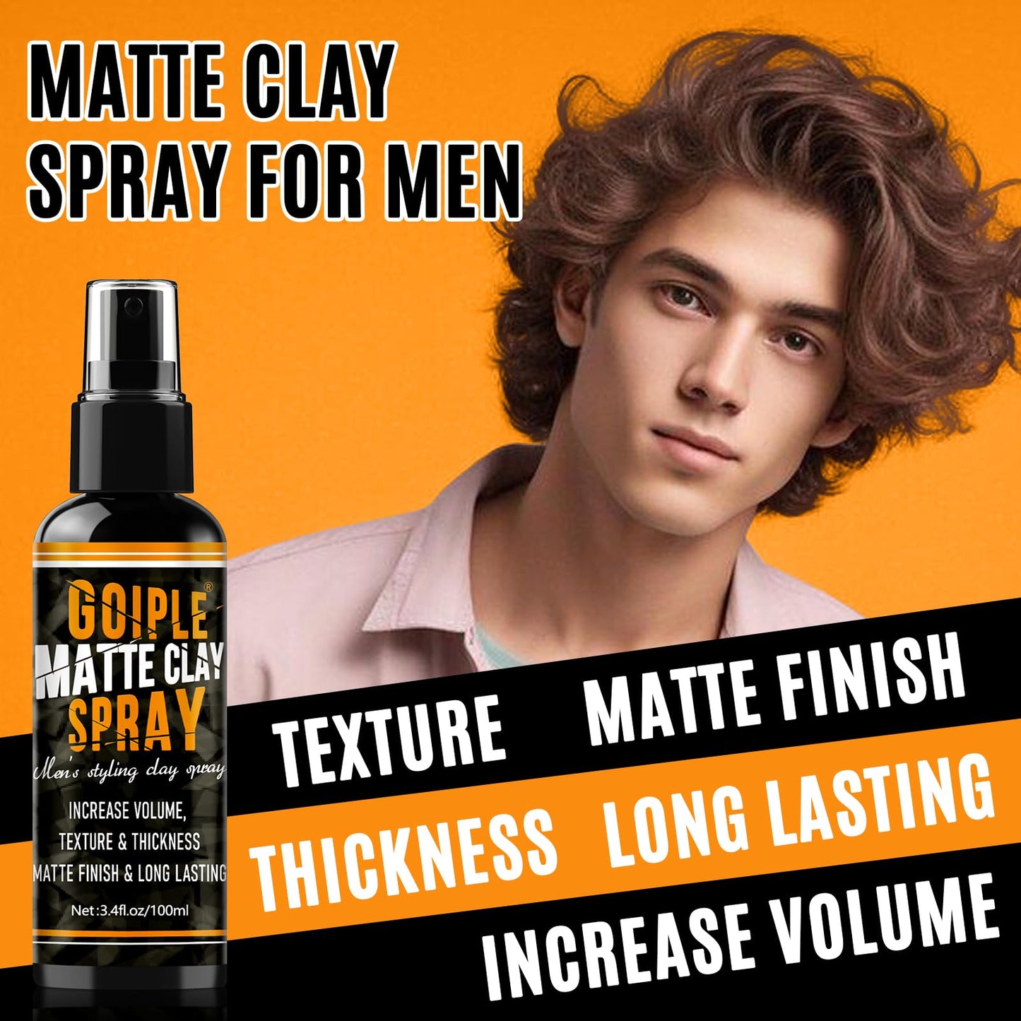 Lightweight paste pomade texturizing spray formula being applied to damp hair