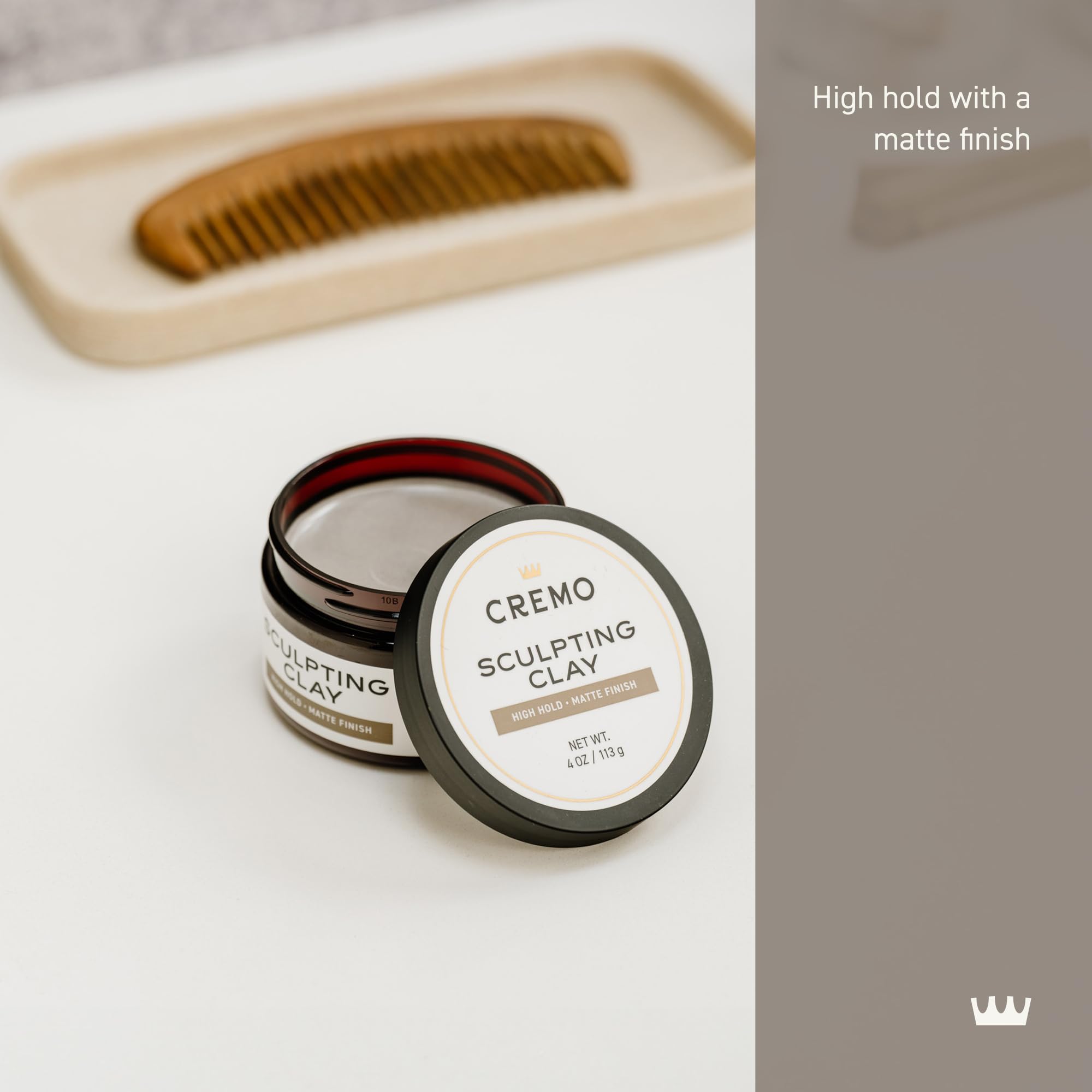 Cremo matte finish hair clay texture close up for men styling