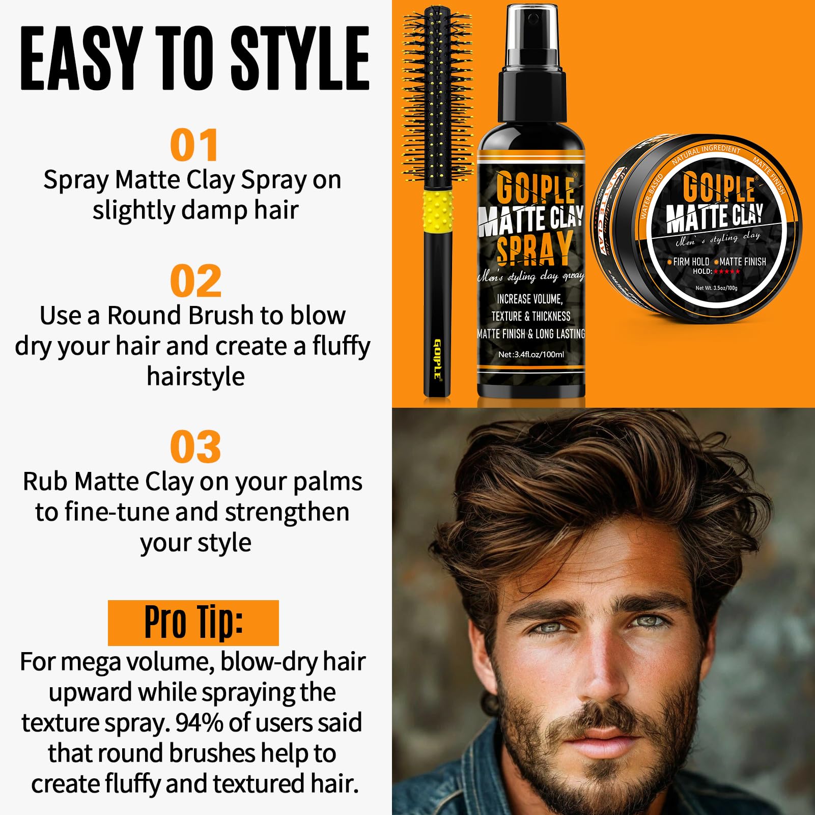 Long lasting firm hold styling spray for texturizing men's thick hair