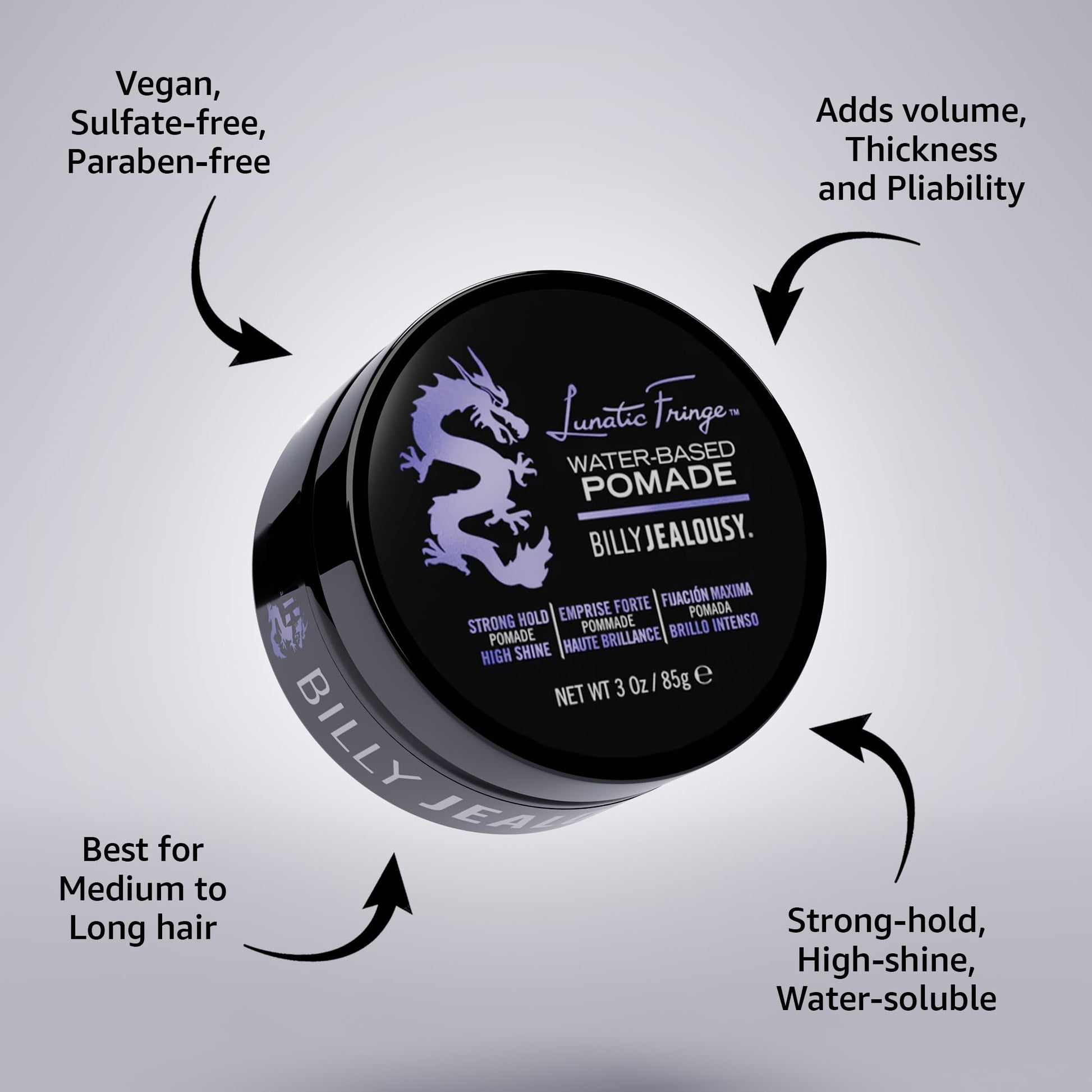 Billy Jealousy high shine vegan hair wax container resting on a clean grooming countertop.