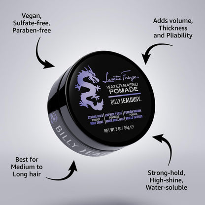 Billy Jealousy high shine vegan hair wax container resting on a clean grooming countertop.