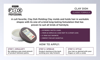 Back label of Bench Professional Clay Doh displaying usage instructions and product volume.