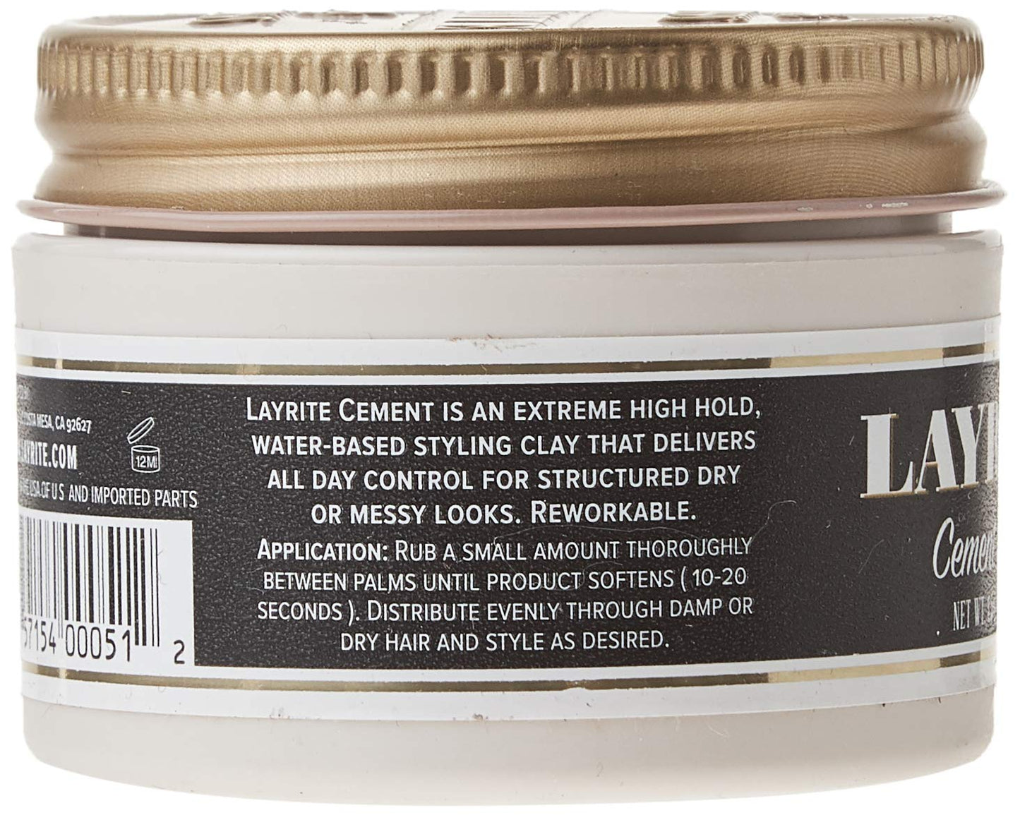 Open jar of Layrite premium water based hair styling clay displaying the creamy formula texture.