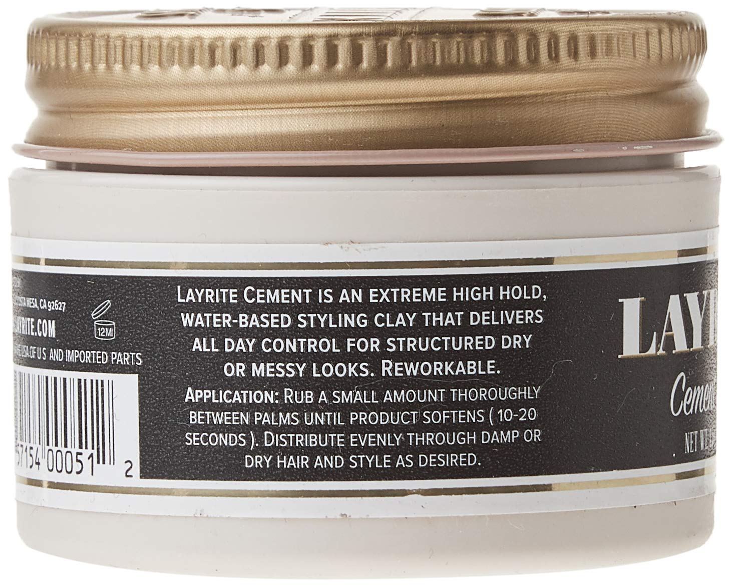 Open jar of Layrite premium water based hair styling clay displaying the creamy formula texture.