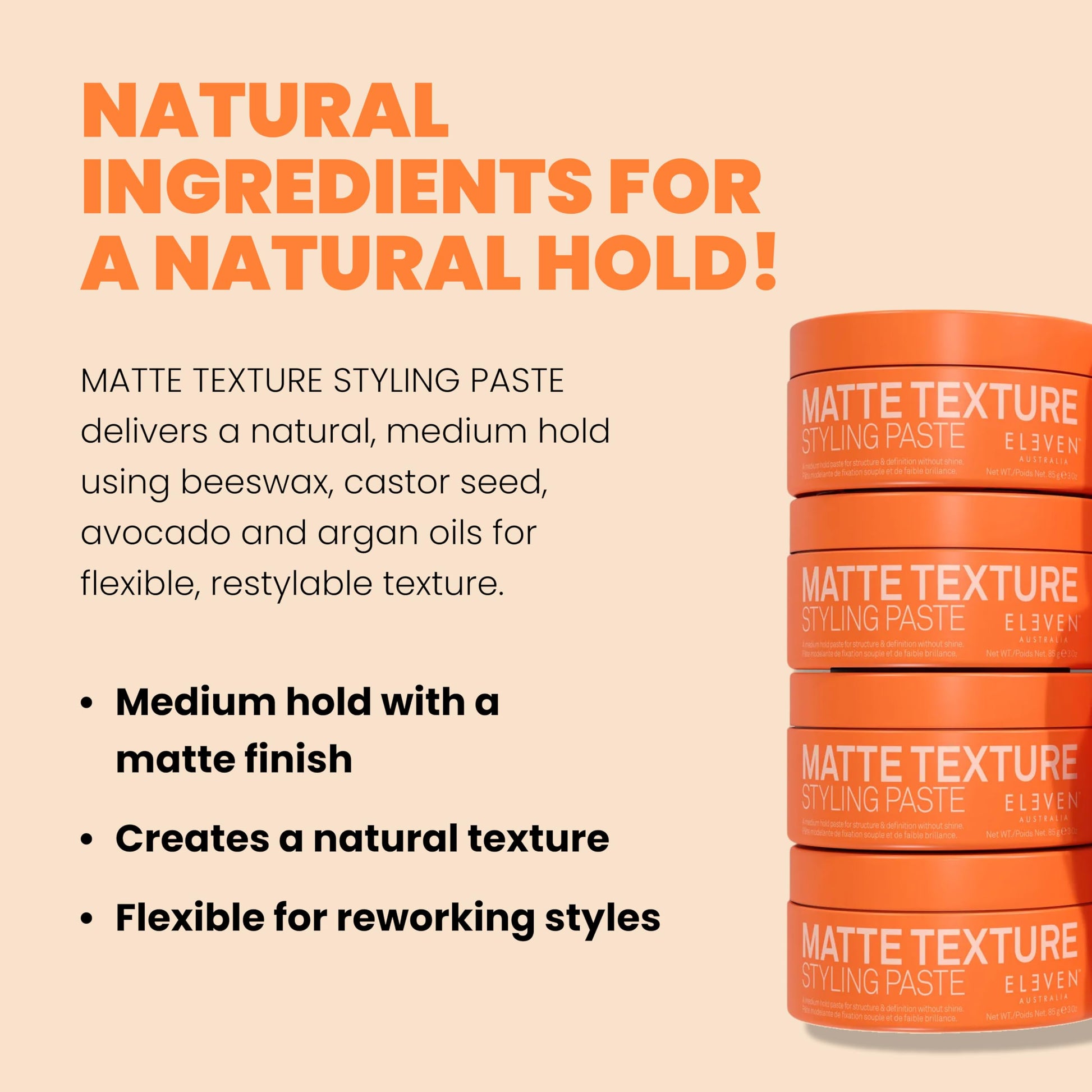 ELEVEN AUSTRALIA hair clay matte finish texture styling product open jar view