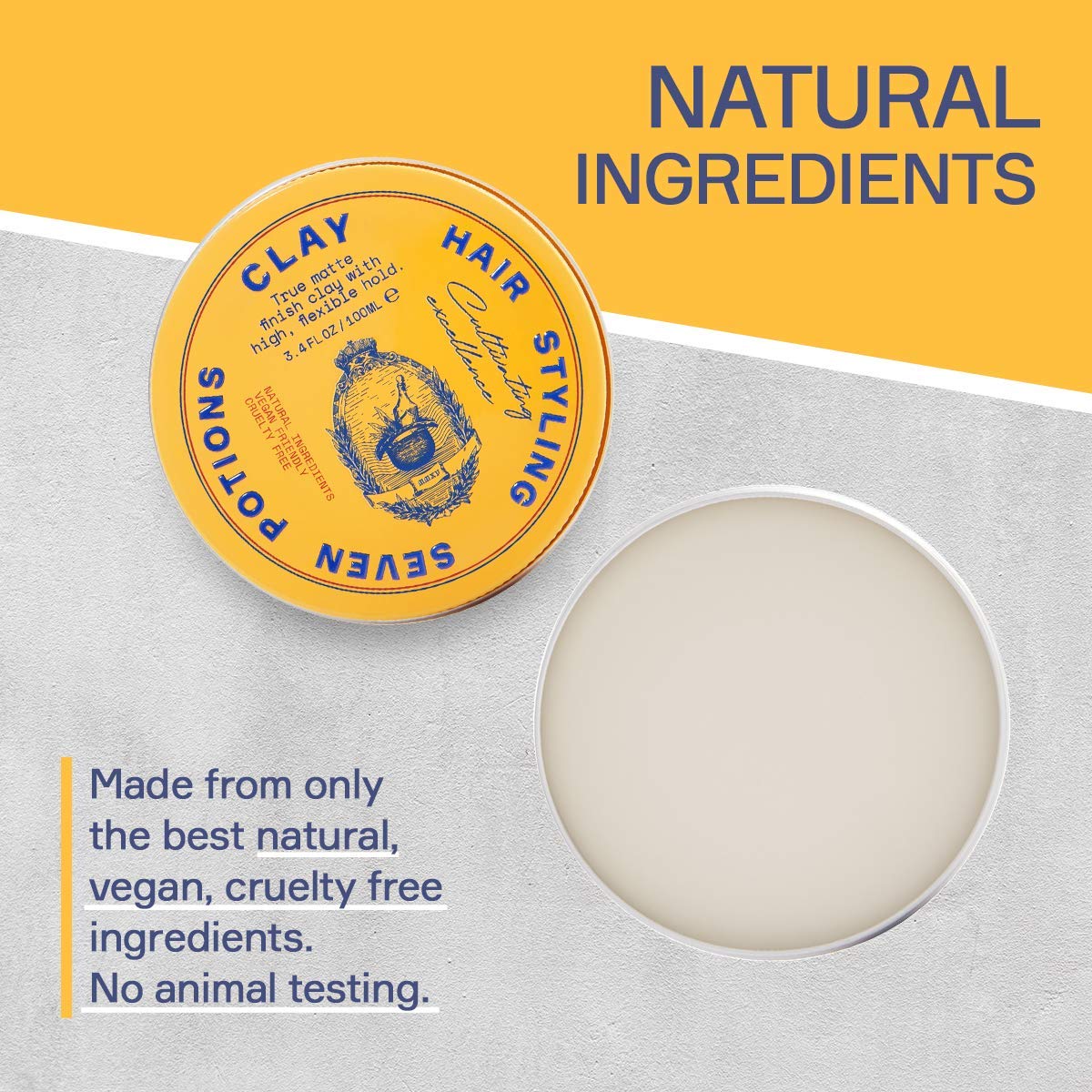 Seven Potions premium matte hair wax jar open showing the clay texture