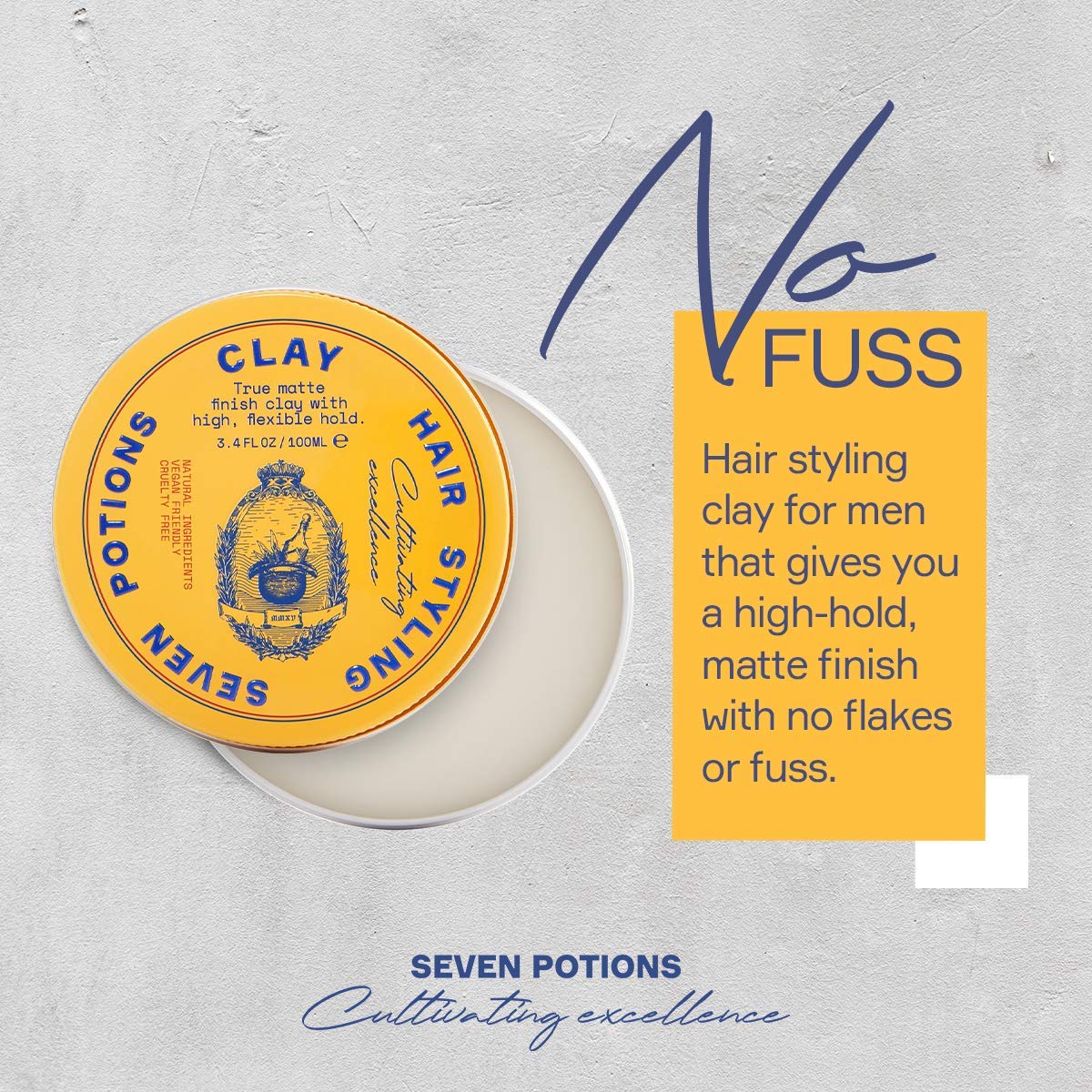 Water based high hold hair pomade container for residue free styling