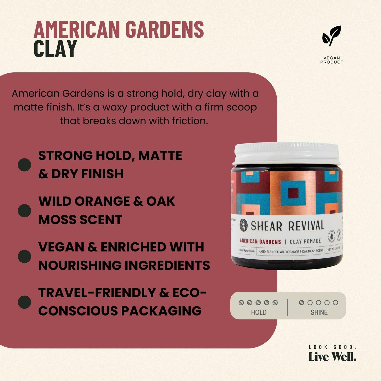 Shear Revival American Gardens styling clay jar open showing the creamy textured natural paste formula
