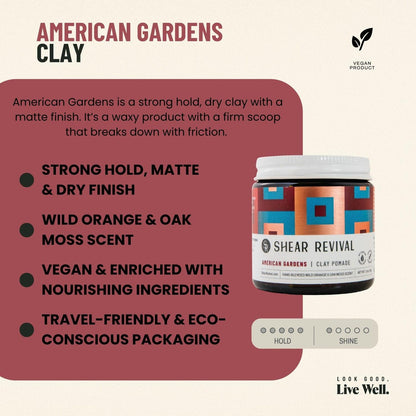 Shear Revival American Gardens styling clay jar open showing the creamy textured natural paste formula