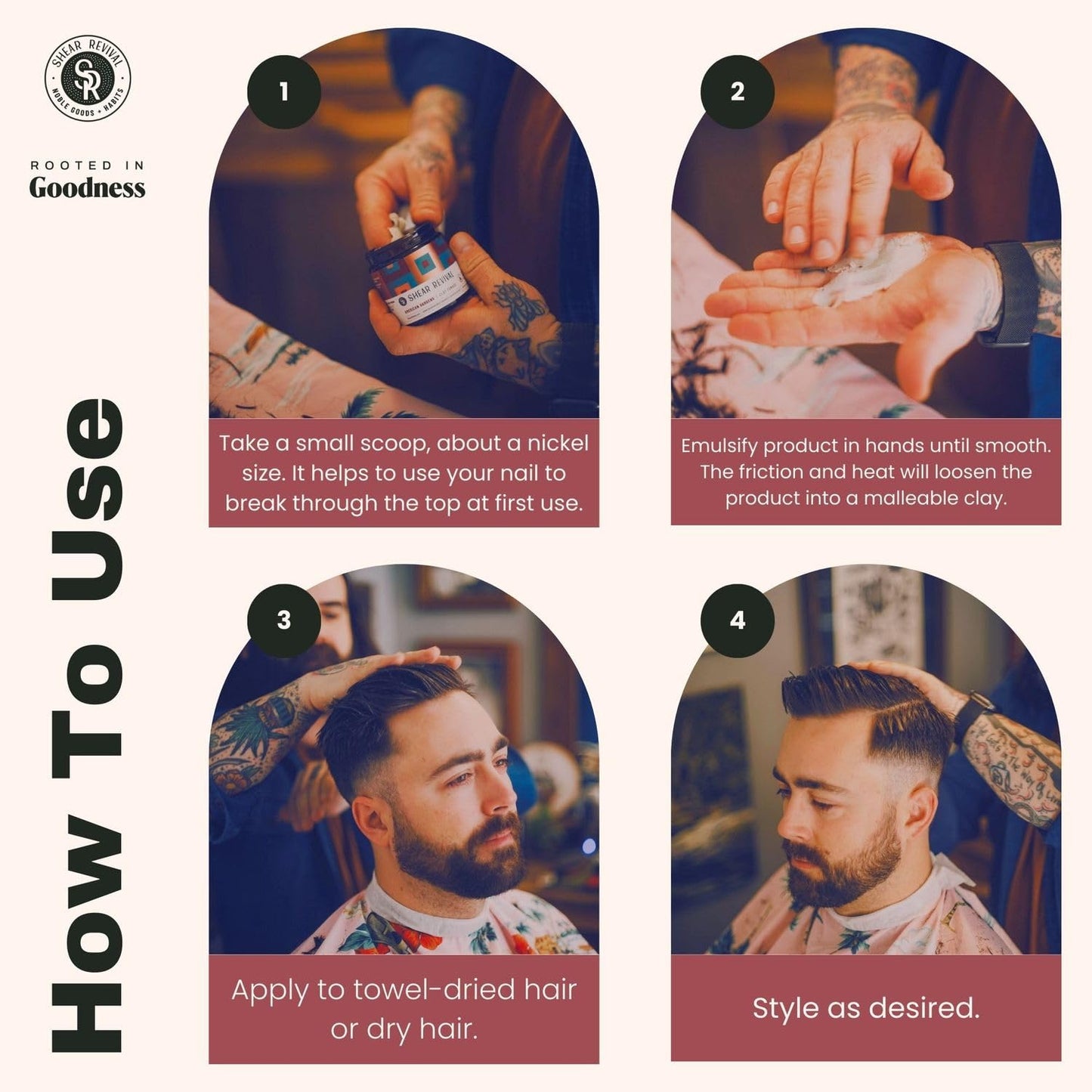 Side profile of the travel friendly three point four ounce Shear Revival matte clay pomade packaging