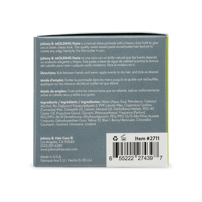 Johnny B Hair Care pliable clay pomade three ounce packaging for heavy hold