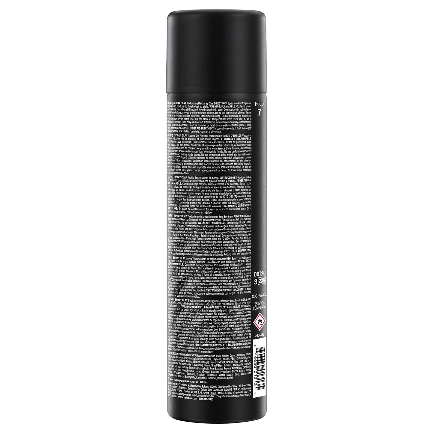 SexyHair medium hold texturizing spray clay side view product label