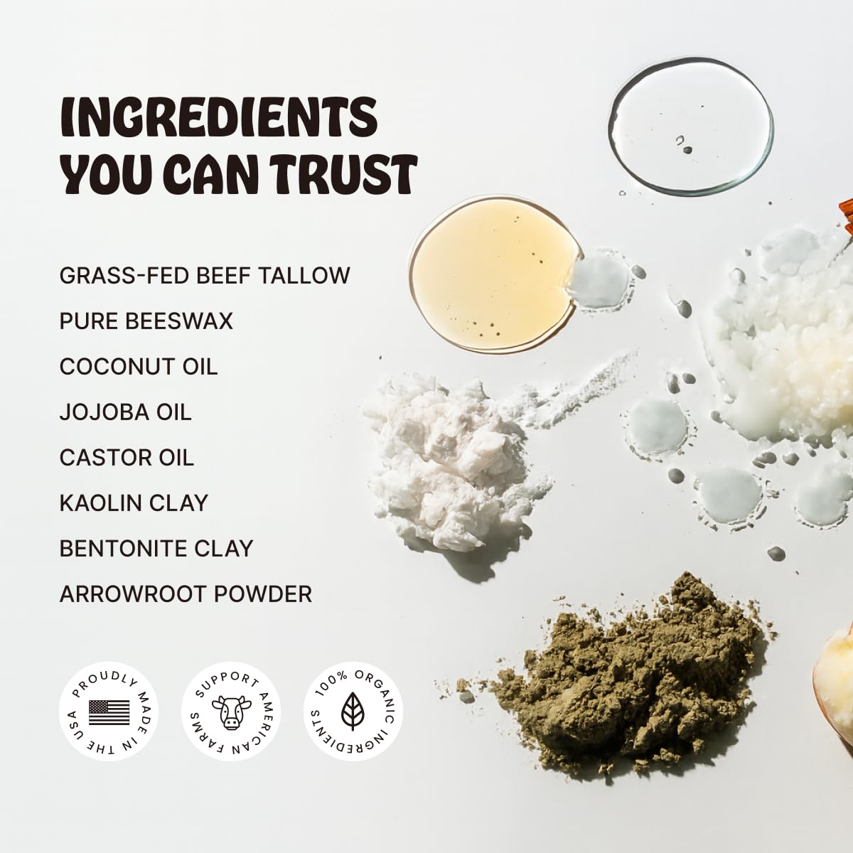 Back label of Earth Wave hair styling clay displaying the clean seven organic ingredients.