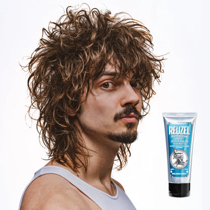 Reuzel matte texture paste tube opened to demonstrate the easy dispensing mechanism