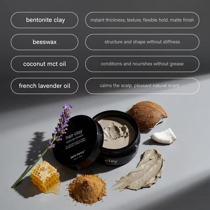 Jack Henry pomade jar showing four clean organic ingredients list