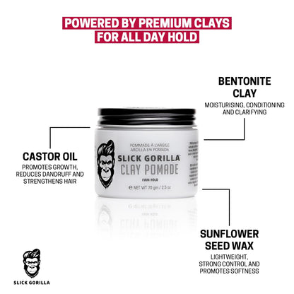 Slick Gorilla reworkable mens pomade side view with product label details