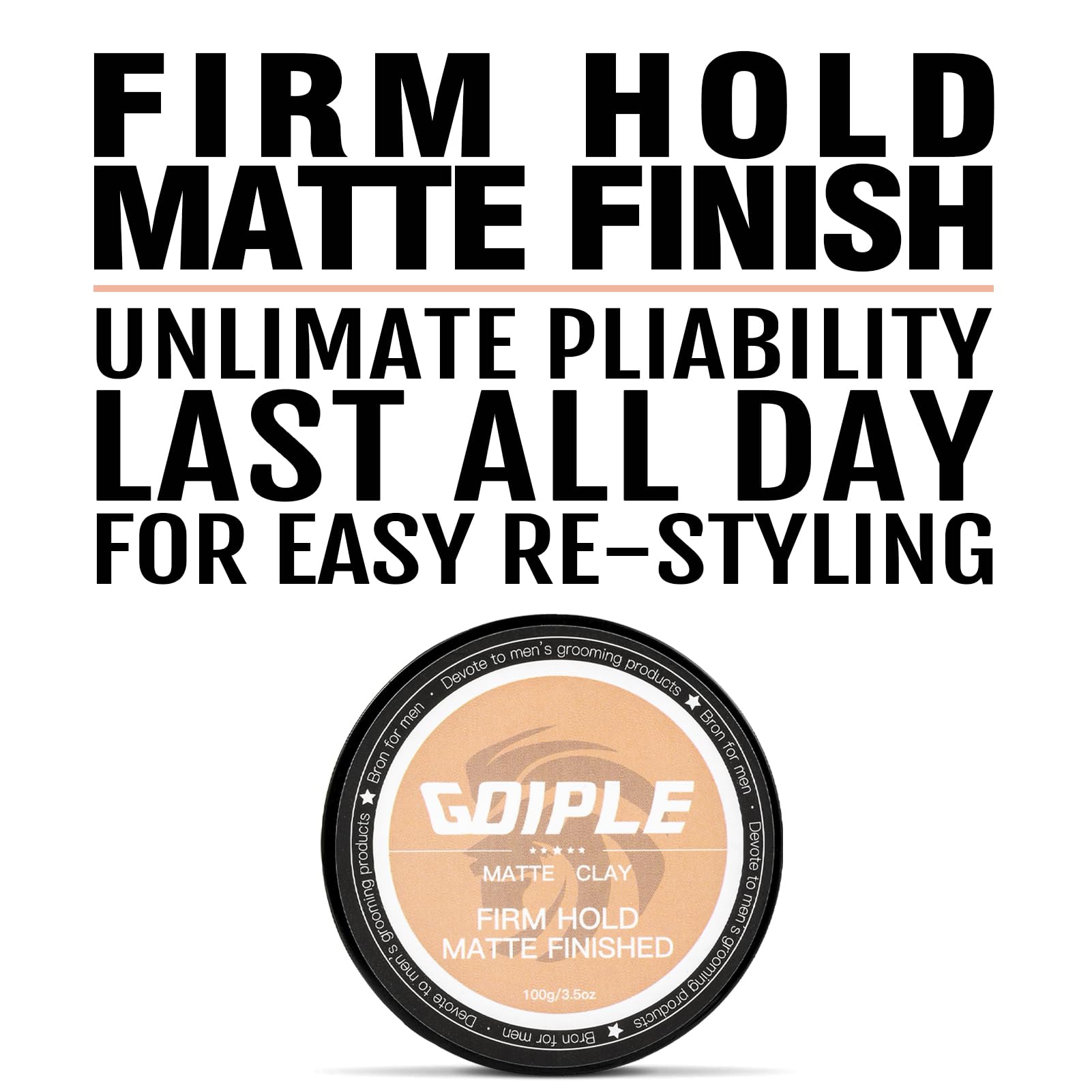 Water based men hair paste product packaging highlighting strong hold properties