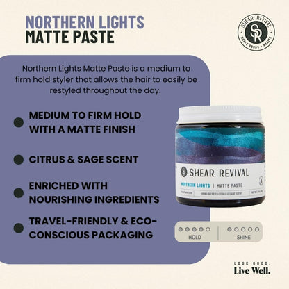 Shear Revival premium grooming pomade container showcasing ninety nine percent natural ingredients label