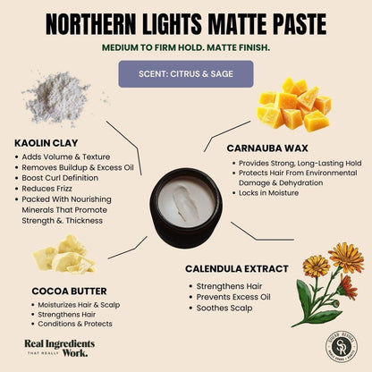 Imported American matte finish hair paste for men and women showing the protective amber glass jar