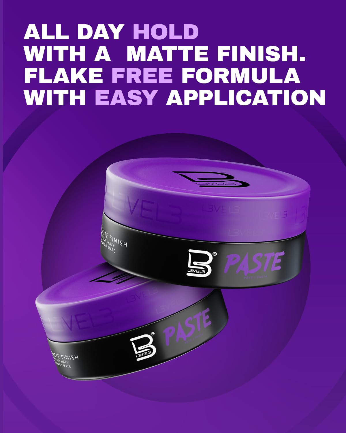 Top down view of the non greasy matte texture hair paste by L3