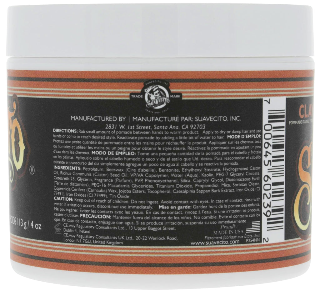 Suavecito Firme Clay hair styling product open jar showing matte formula texture