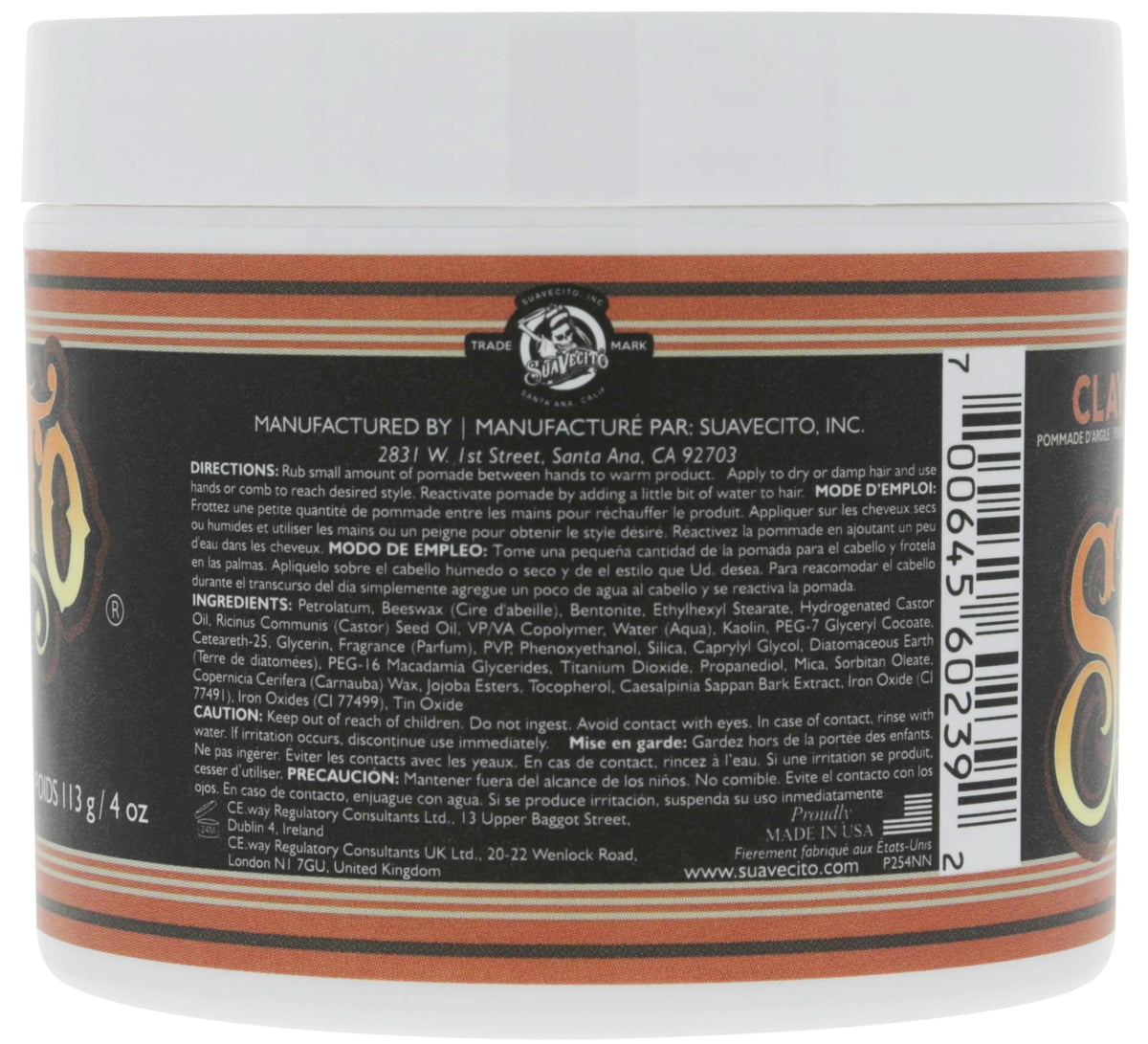 Suavecito Firme Clay hair styling product open jar showing matte formula texture