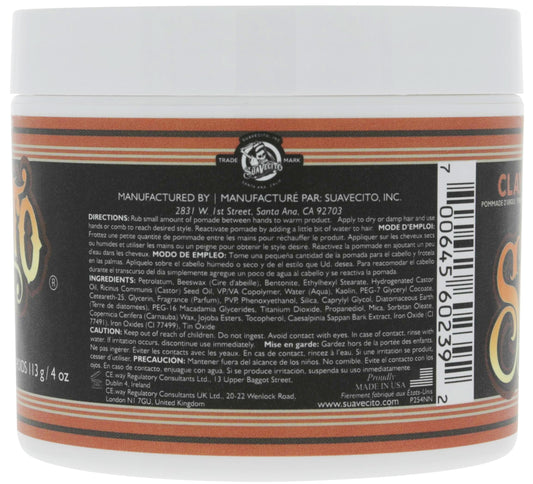 Suavecito Firme Clay hair styling product open jar showing matte formula texture
