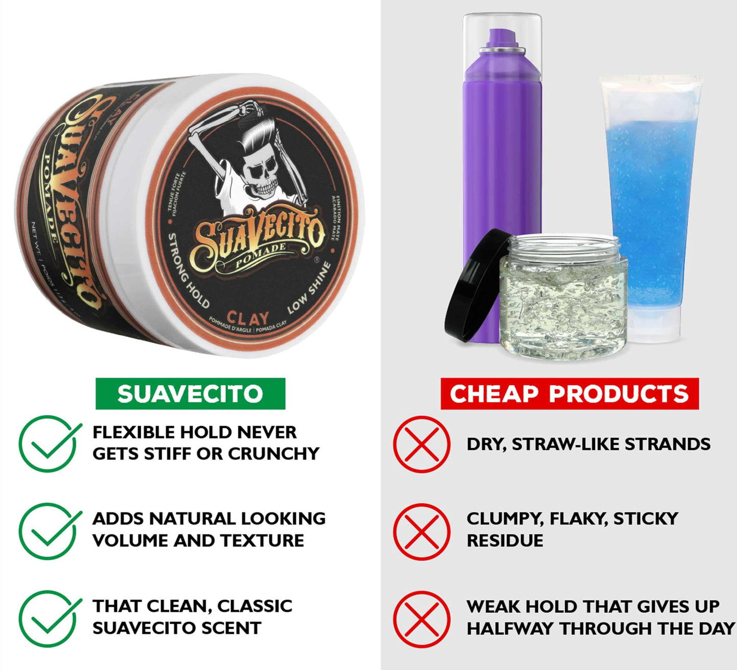 Suavecito low shine matte finish hair clay container with authentic USA label